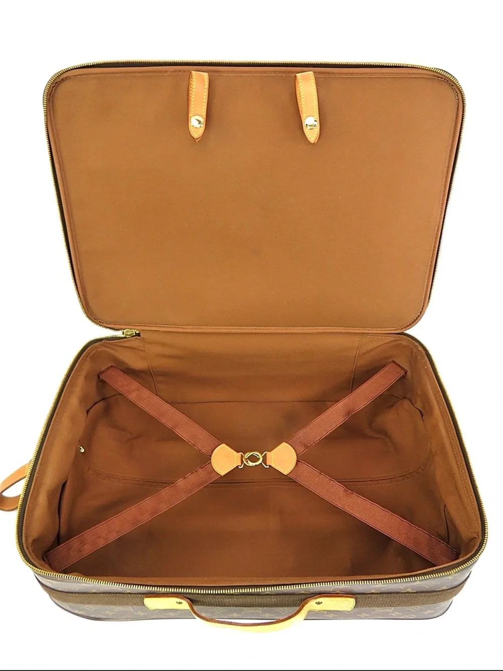 Louis Vuitton Brown Monogram Carry-On Suitcase with Leather Trim